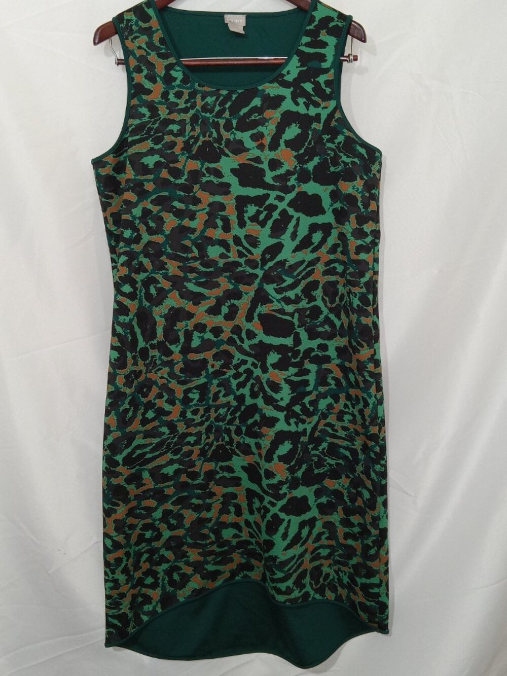 Chico's Size 2 Ponte Scuba Knit Dress Womens L Animal Print High Low Career EUC - Picture 3 of 12